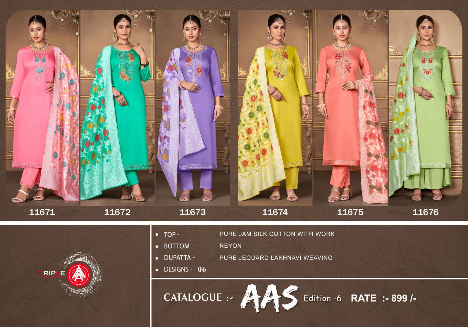 Aas Edition 6 By Triple Aaa Jam Silk Cotton Designer Salwar Kameez Wholesale Market In Surat
